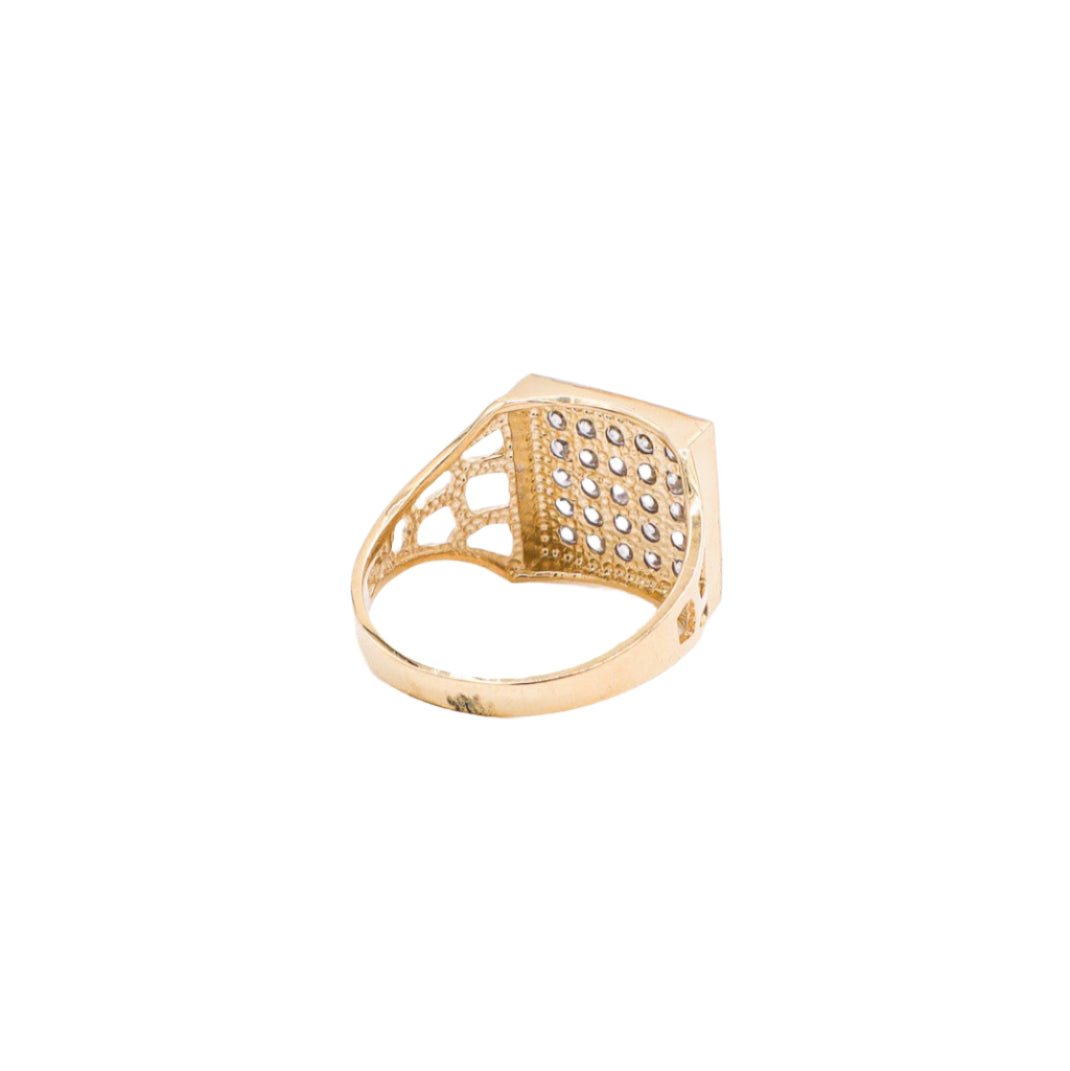 10K Solid Yellow Gold Italian Intaglio CZ Square Ring