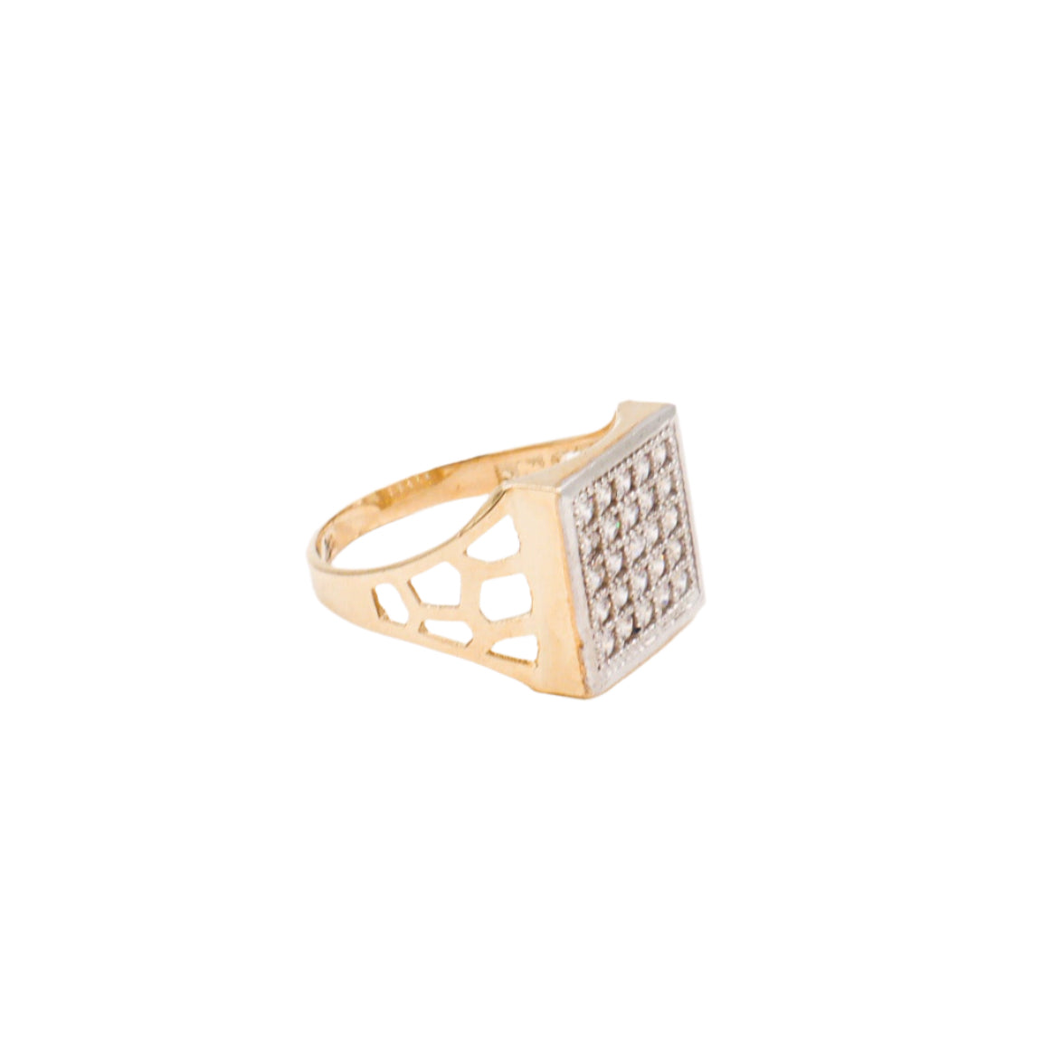10K Solid Yellow Gold Italian Intaglio CZ Square Ring