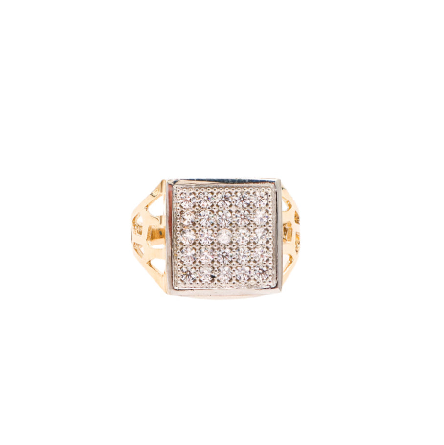 10K Solid Yellow Gold Italian Intaglio CZ Square Ring