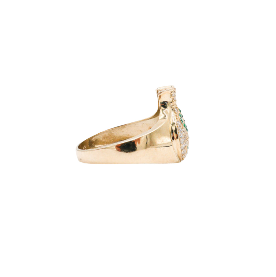 10K Solid Yellow Gold Money Bag Ring (Green Dollar Sign CZ)