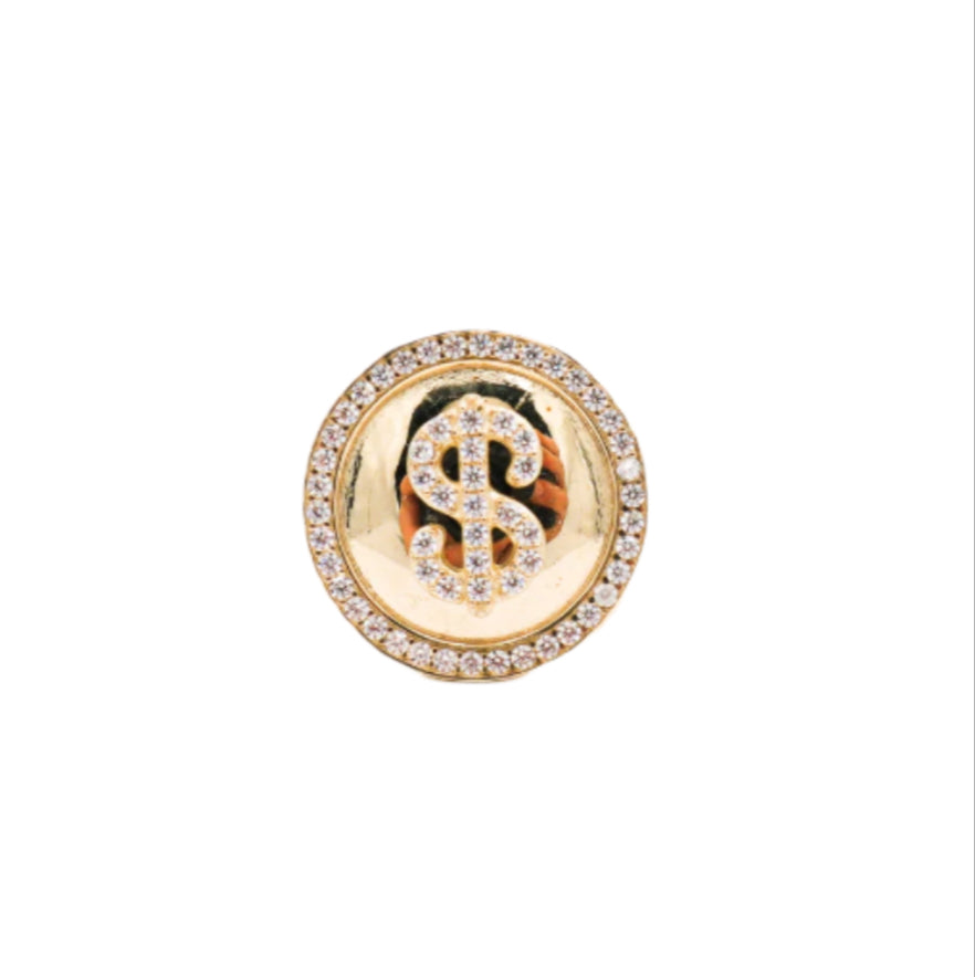 10K Solid Yellow Gold Money Sign CZ Ring