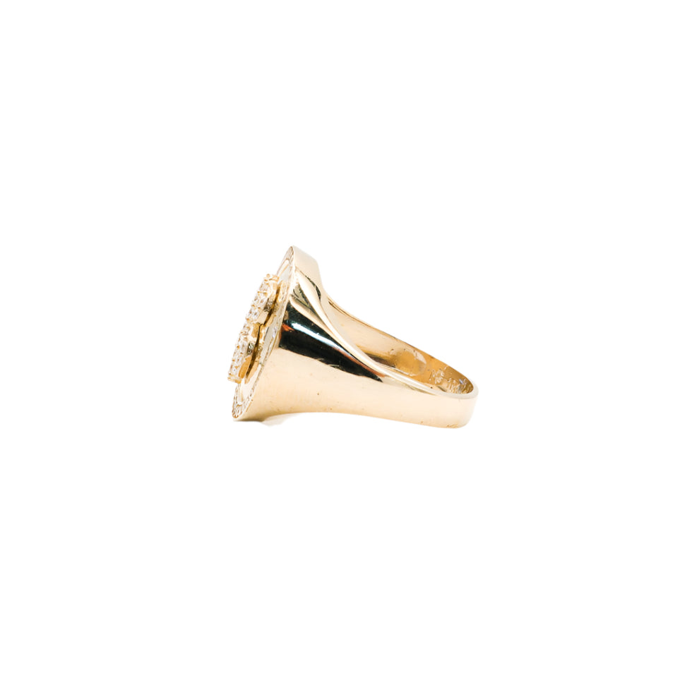 10K Solid Yellow Gold Money Sign CZ Ring