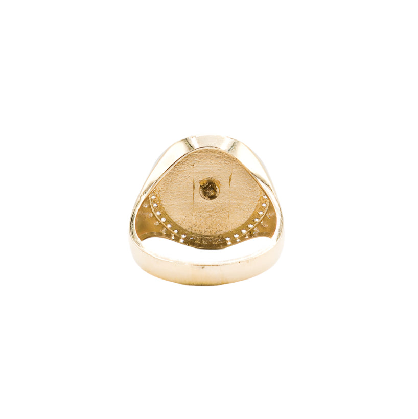 10K Solid Yellow Gold Money Sign CZ Ring