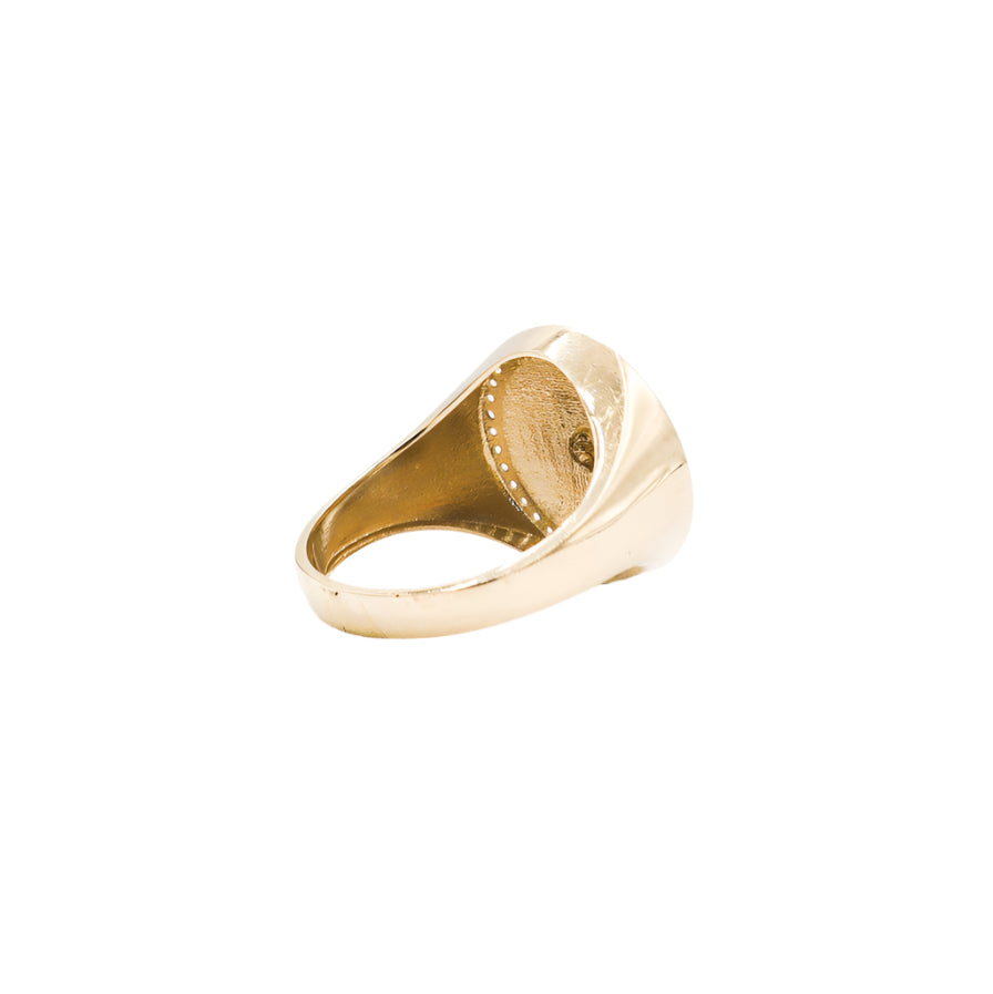 10K Solid Yellow Gold Money Sign CZ Ring