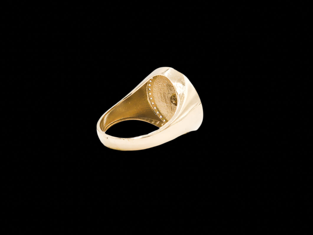 10K Solid Yellow Gold Money Sign CZ Ring