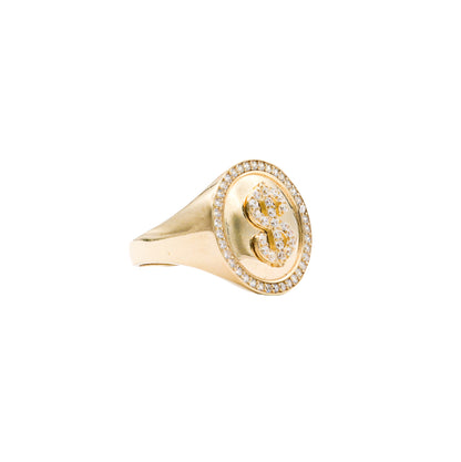Wealthy Money Sign CZ Ring-10K Yellow Gold-White CZ Cubic Zirconia | STF DIAMONDS