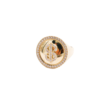 Wealthy Money Sign CZ Ring-10K Yellow Gold-White CZ Cubic Zirconia | STF DIAMONDS