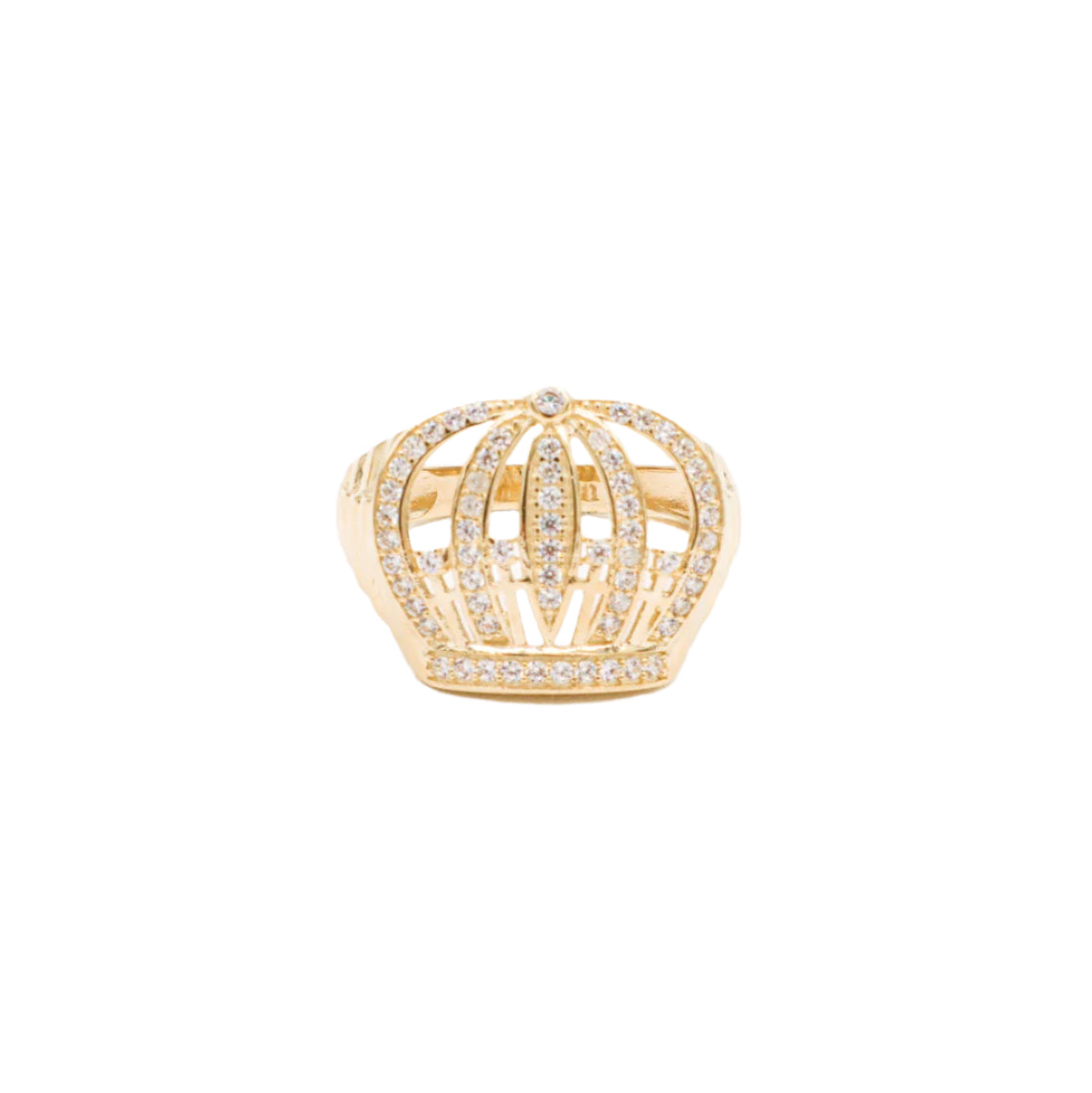 10K Solid Yellow Gold Crown Rolly Band CZ Ring