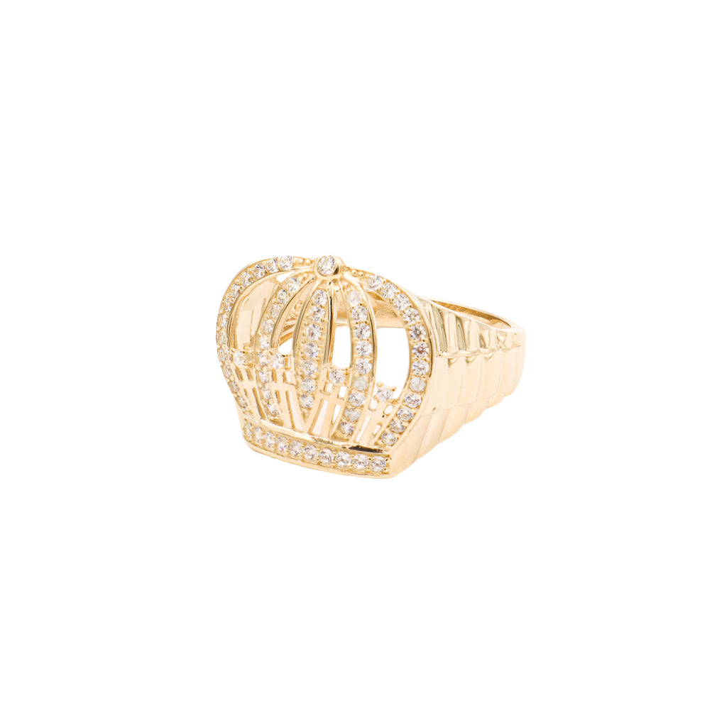 10K Solid Yellow Gold Crown Rolly Band CZ Ring