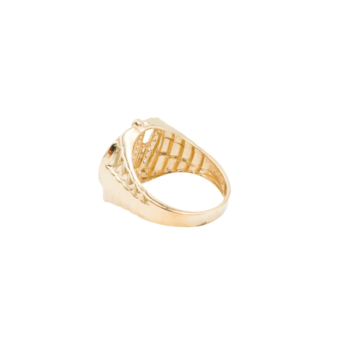 10K Solid Yellow Gold Crown Rolly Band CZ Ring