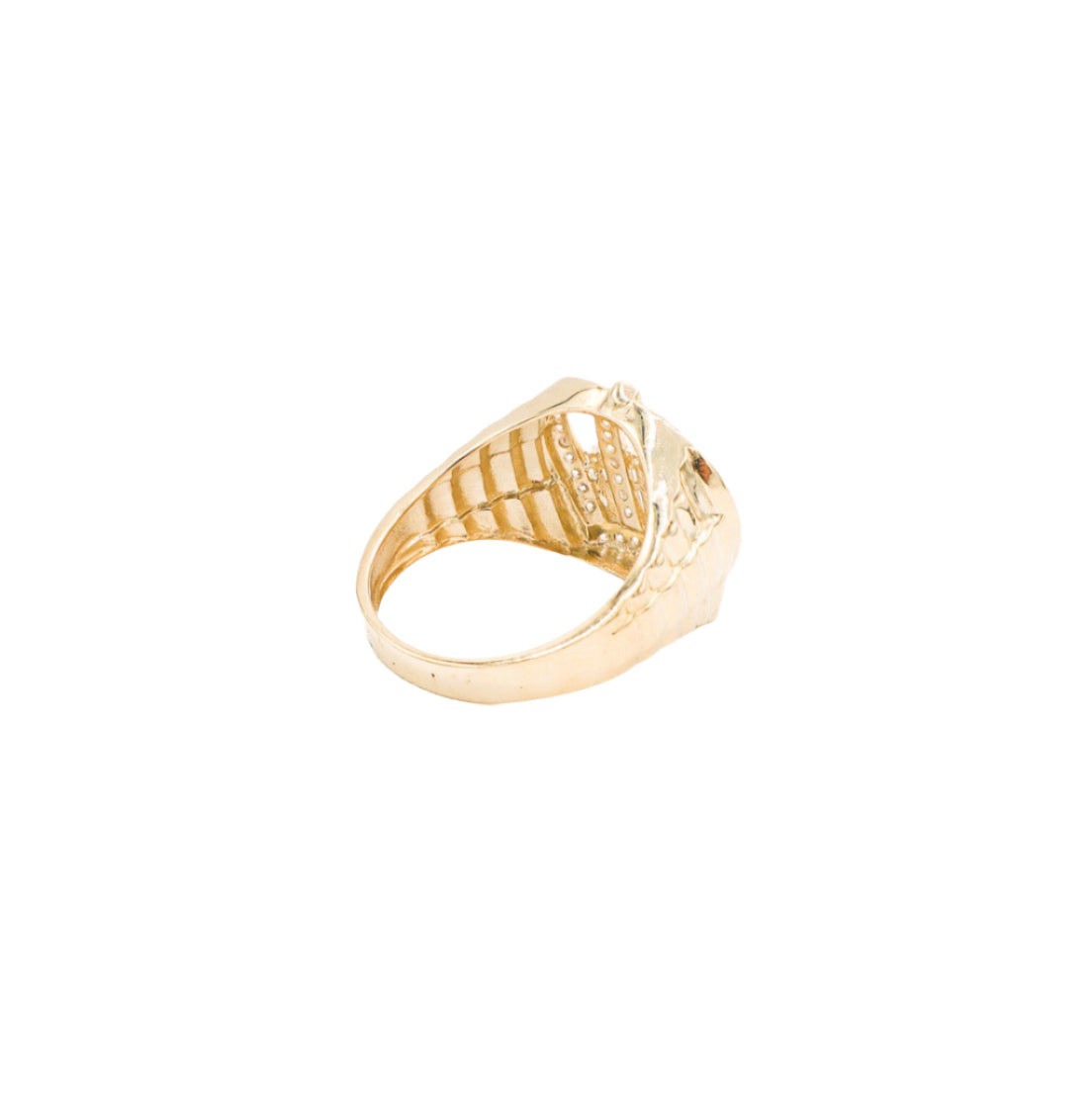 10K Solid Yellow Gold Crown Rolly Band CZ Ring