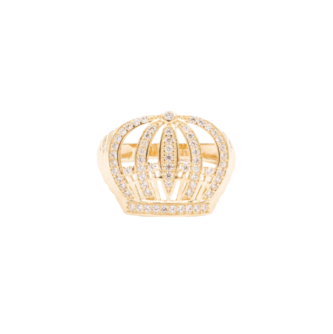10K Solid Yellow Gold Crown Rolly Band CZ Ring