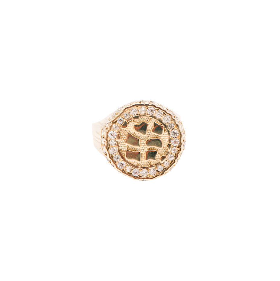 10K Solid Yellow Gold Flex Top Round Nugget CZ Ring