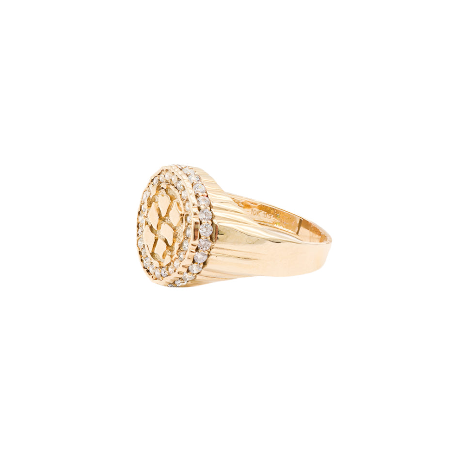 10K Solid Yellow Gold Flex Top Round Nugget CZ Ring