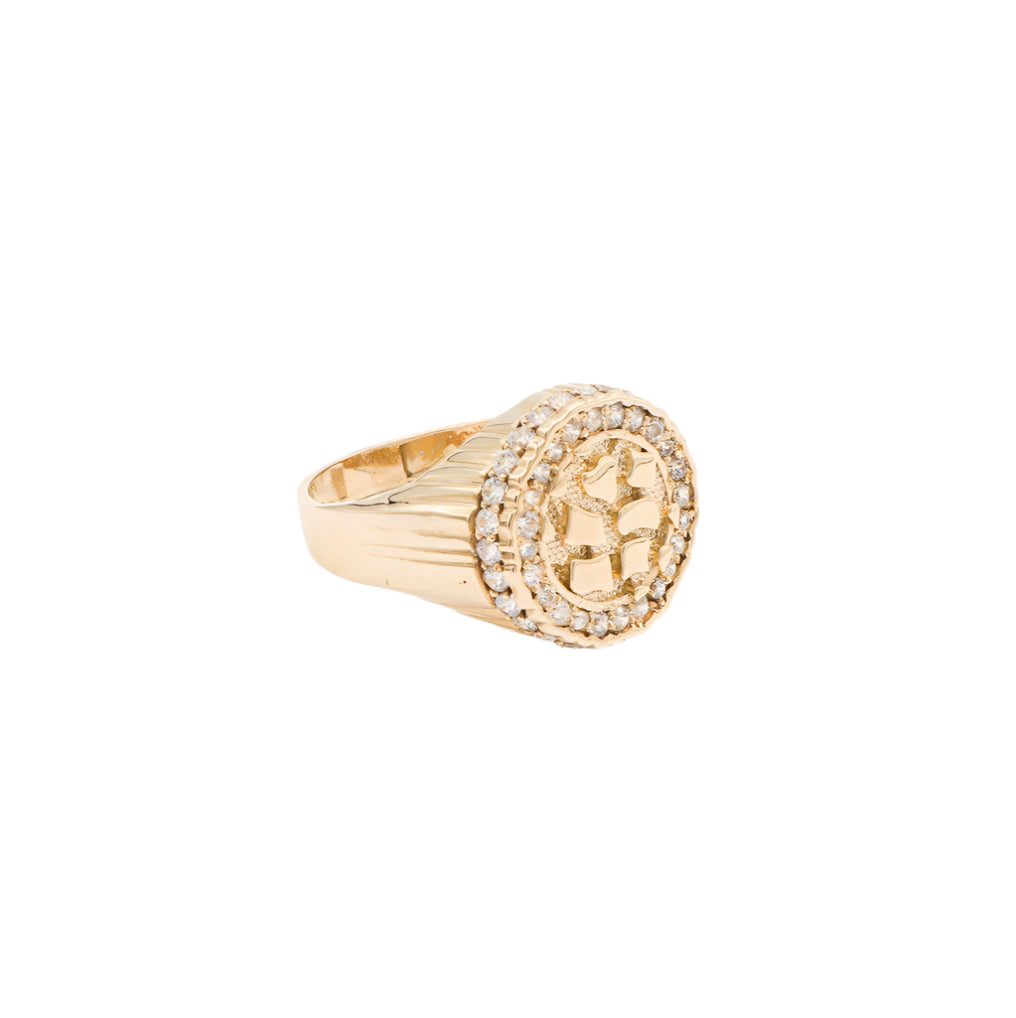 10K Solid Yellow Gold Flex Top Round Nugget CZ Ring