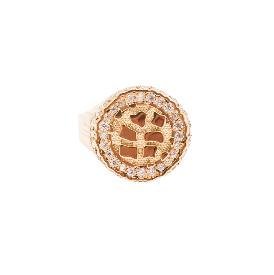 10K Solid Yellow Gold Flex Top Round Nugget CZ Ring