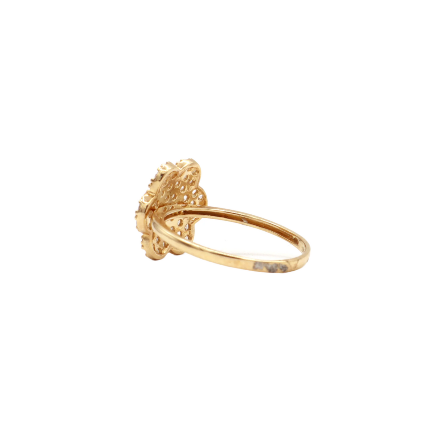 10K Solid Yellow Gold Six-Leaf Three-Layer Flower CZ Ring