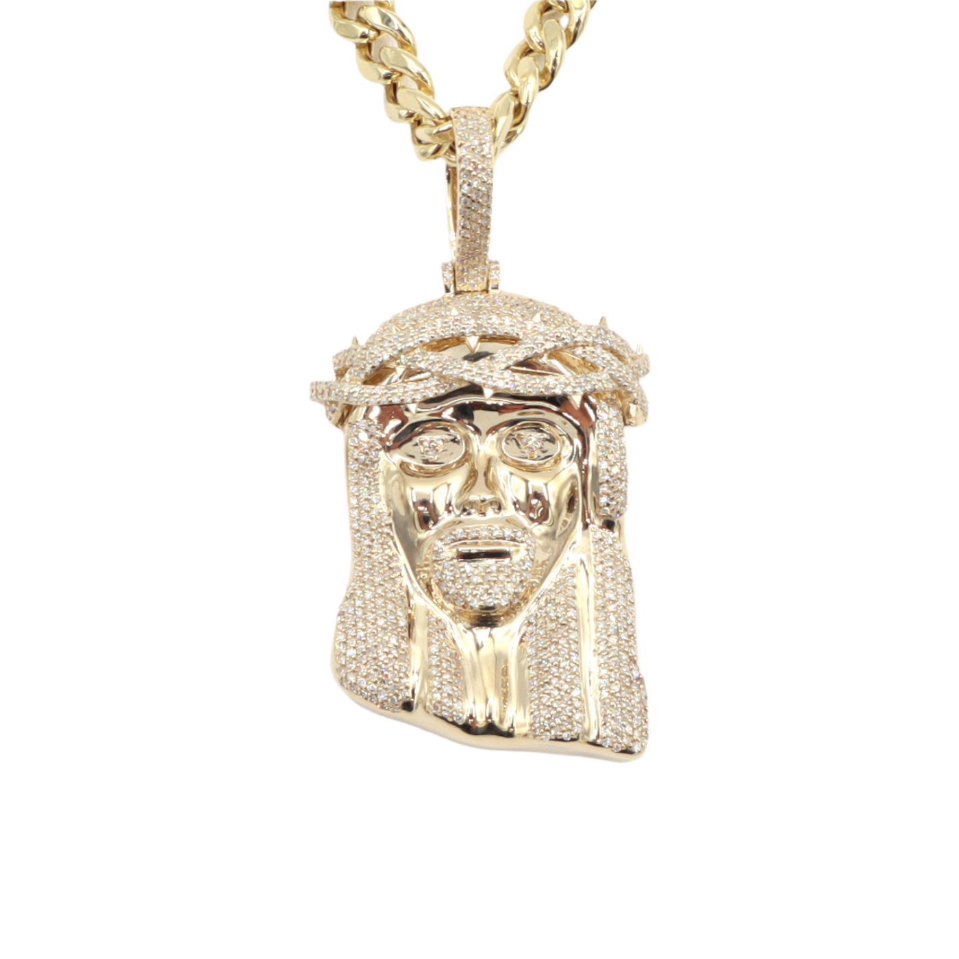 10K Yellow Gold Weeping King — Iced Out Jesus Pendant, Natural Diamonds