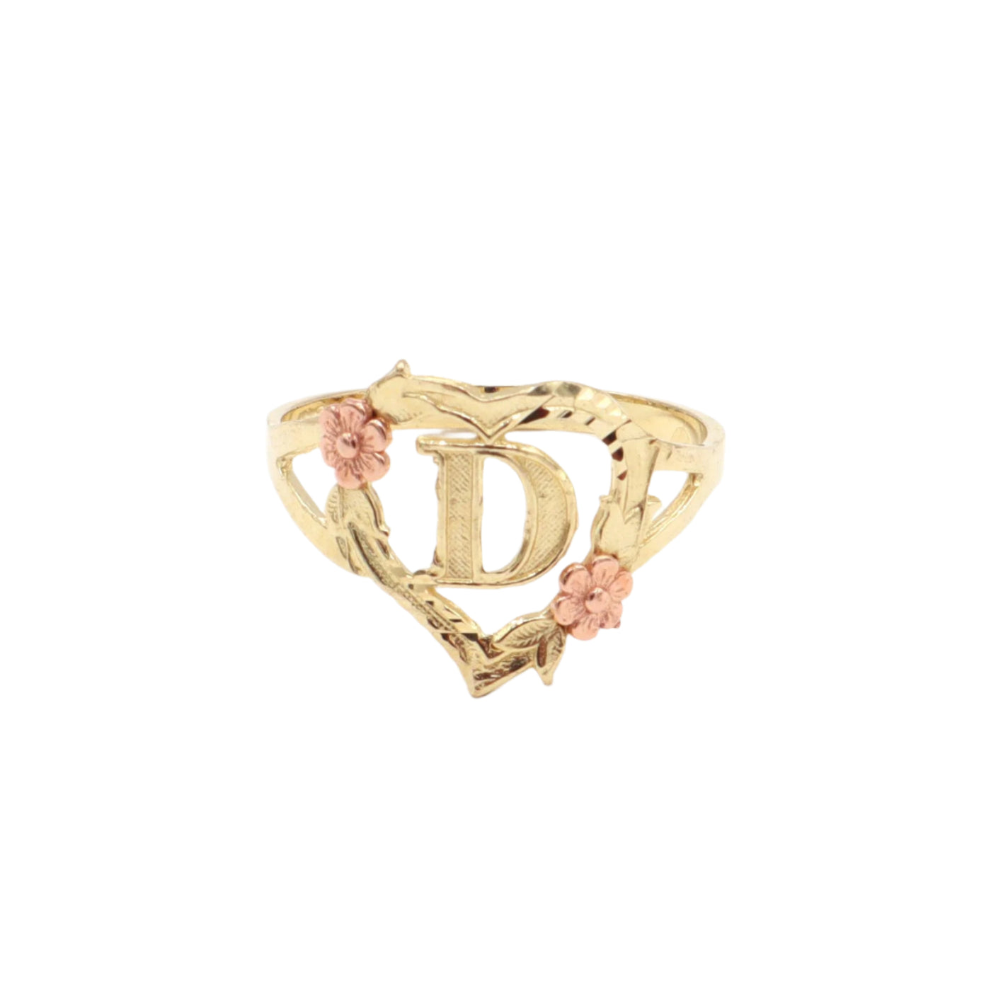 10K Solid Yellow Gold Rose Initial Ring