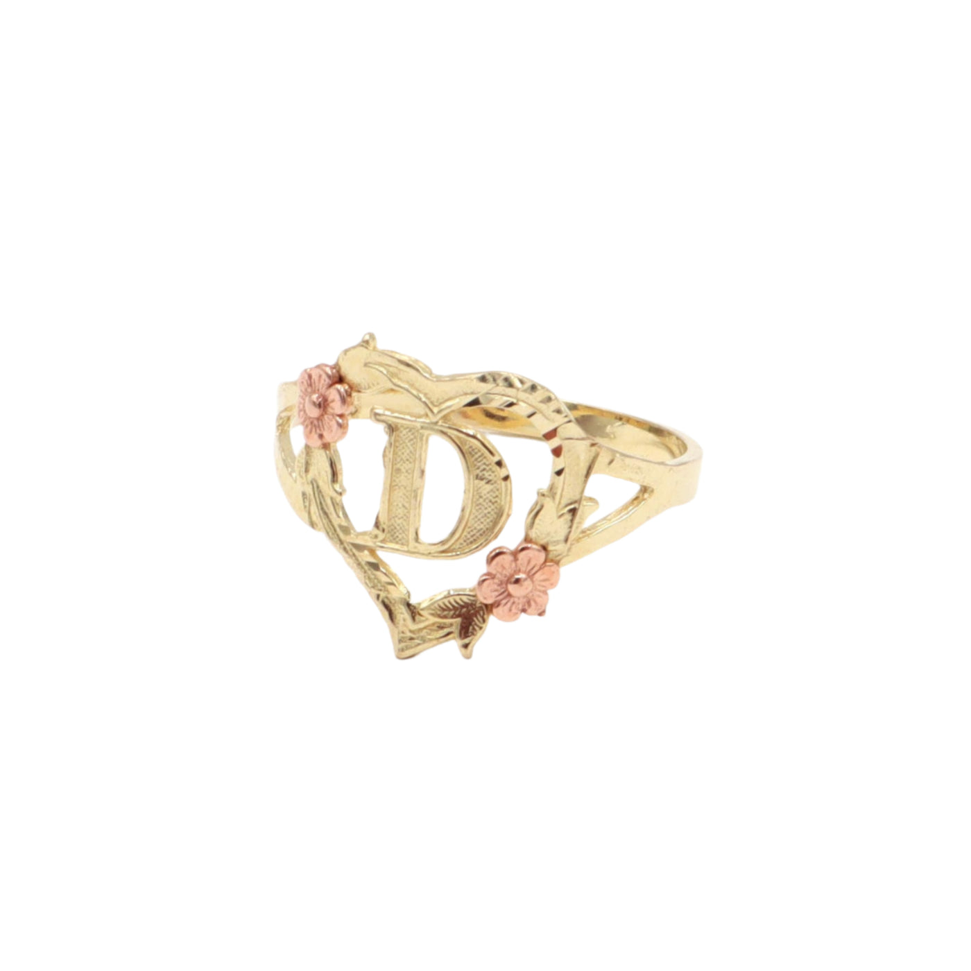 10K Solid Yellow Gold Rose Initial Ring