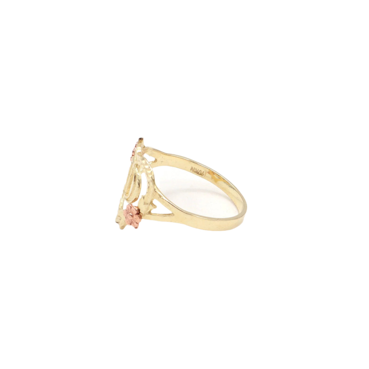 10K Solid Yellow Gold Rose Initial Ring