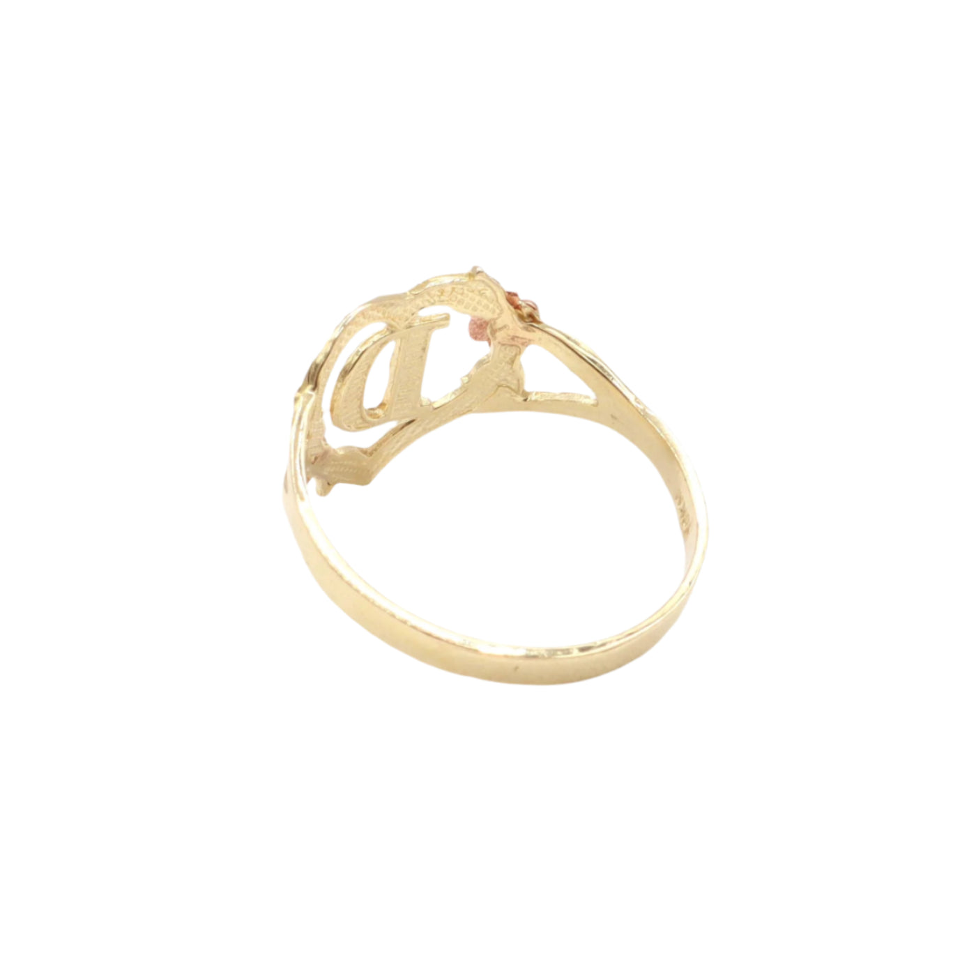 10K Solid Yellow Gold Rose Initial Ring