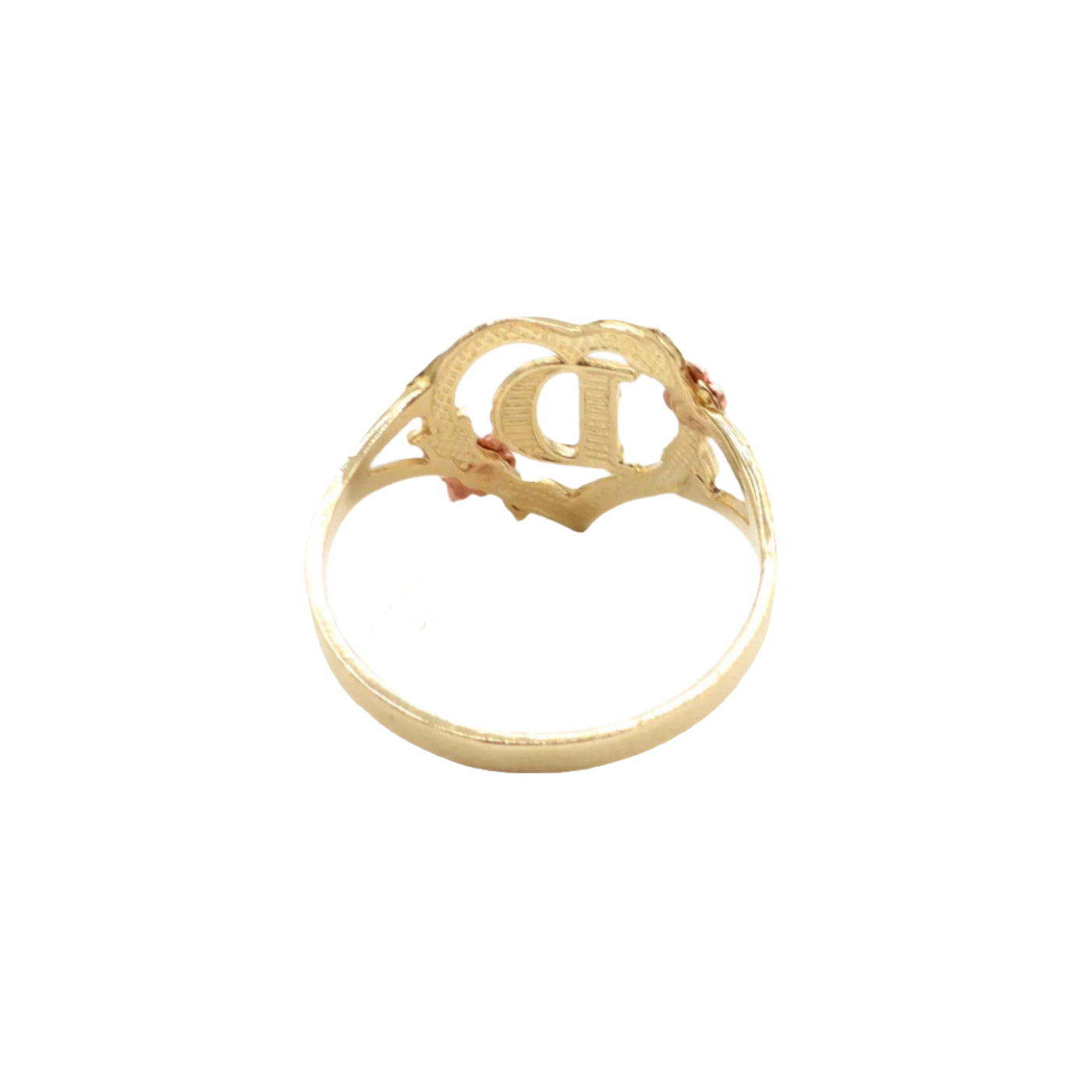 10K Solid Yellow Gold Rose Initial Ring