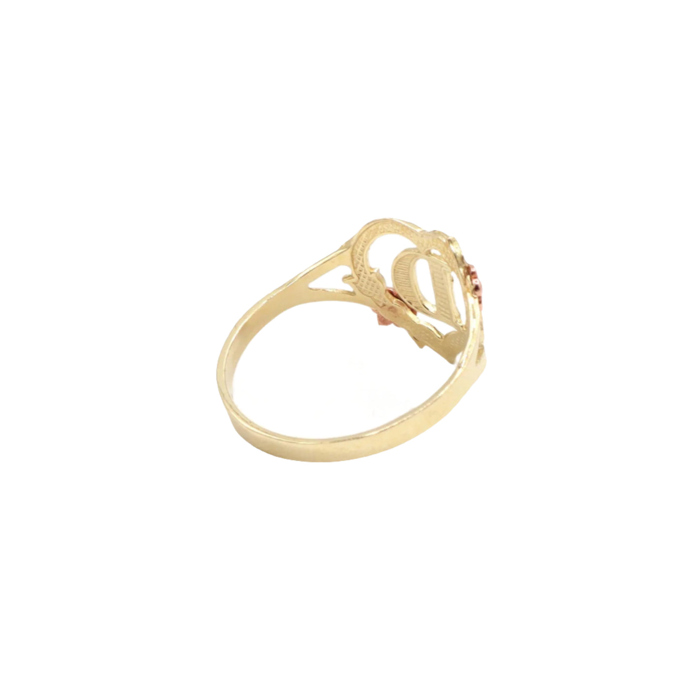 10K Solid Yellow Gold Rose Initial Ring