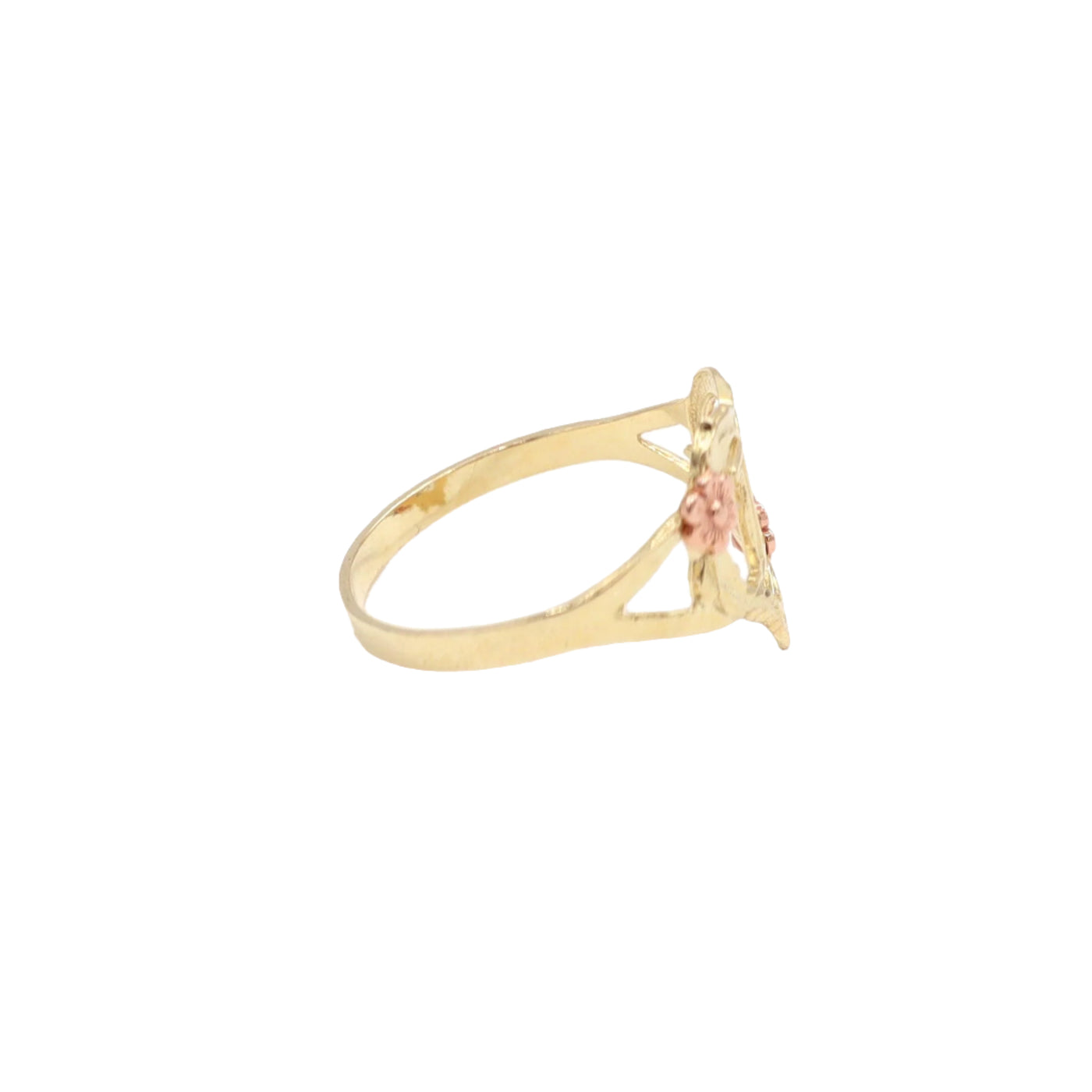 10K Solid Yellow Gold Rose Initial Ring