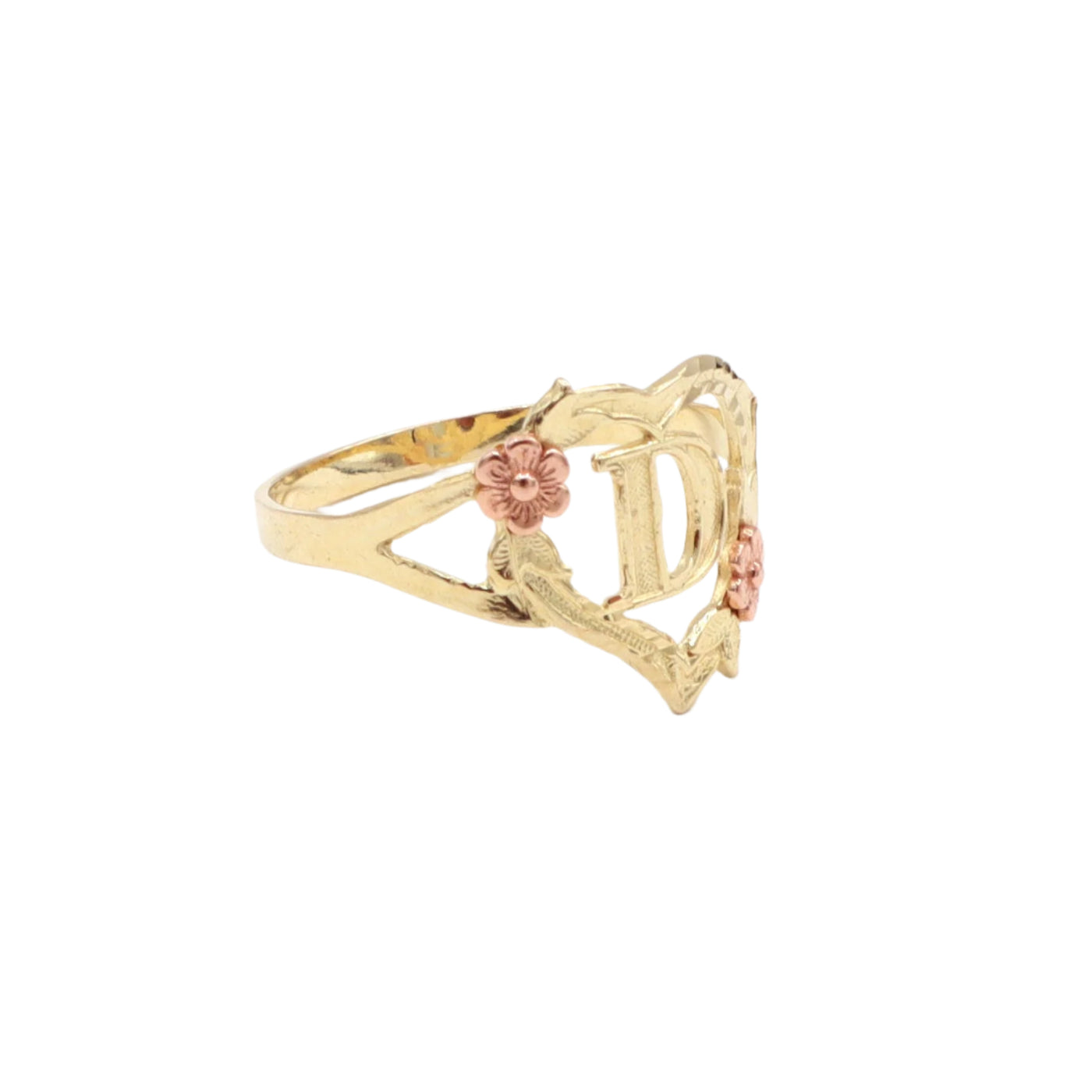 10K Solid Yellow Gold Rose Initial Ring