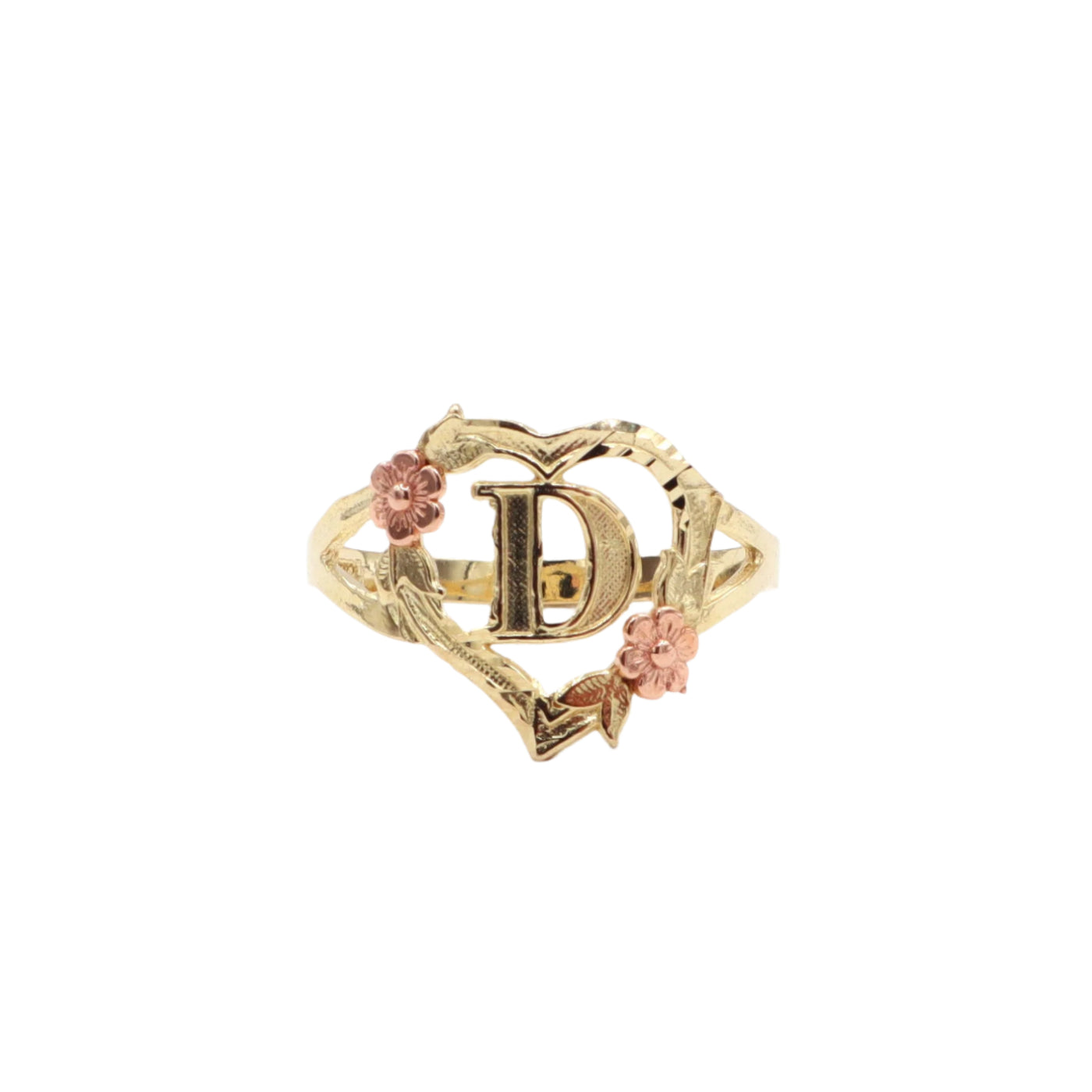 10K Solid Yellow Gold Rose Initial Ring