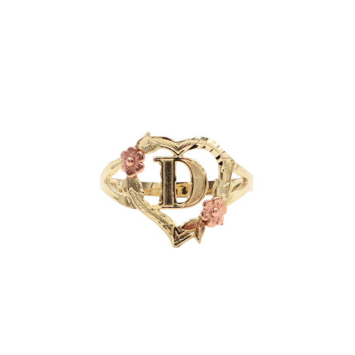 10K Solid Yellow Gold Rose Initial Ring