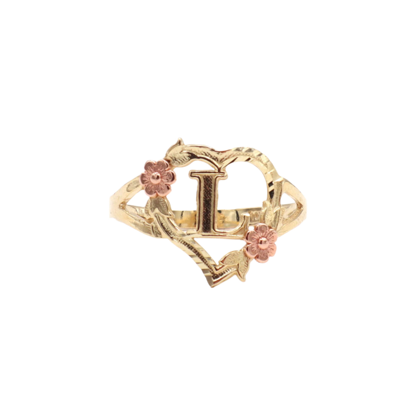 10K Solid Yellow Gold Rose Initial Ring