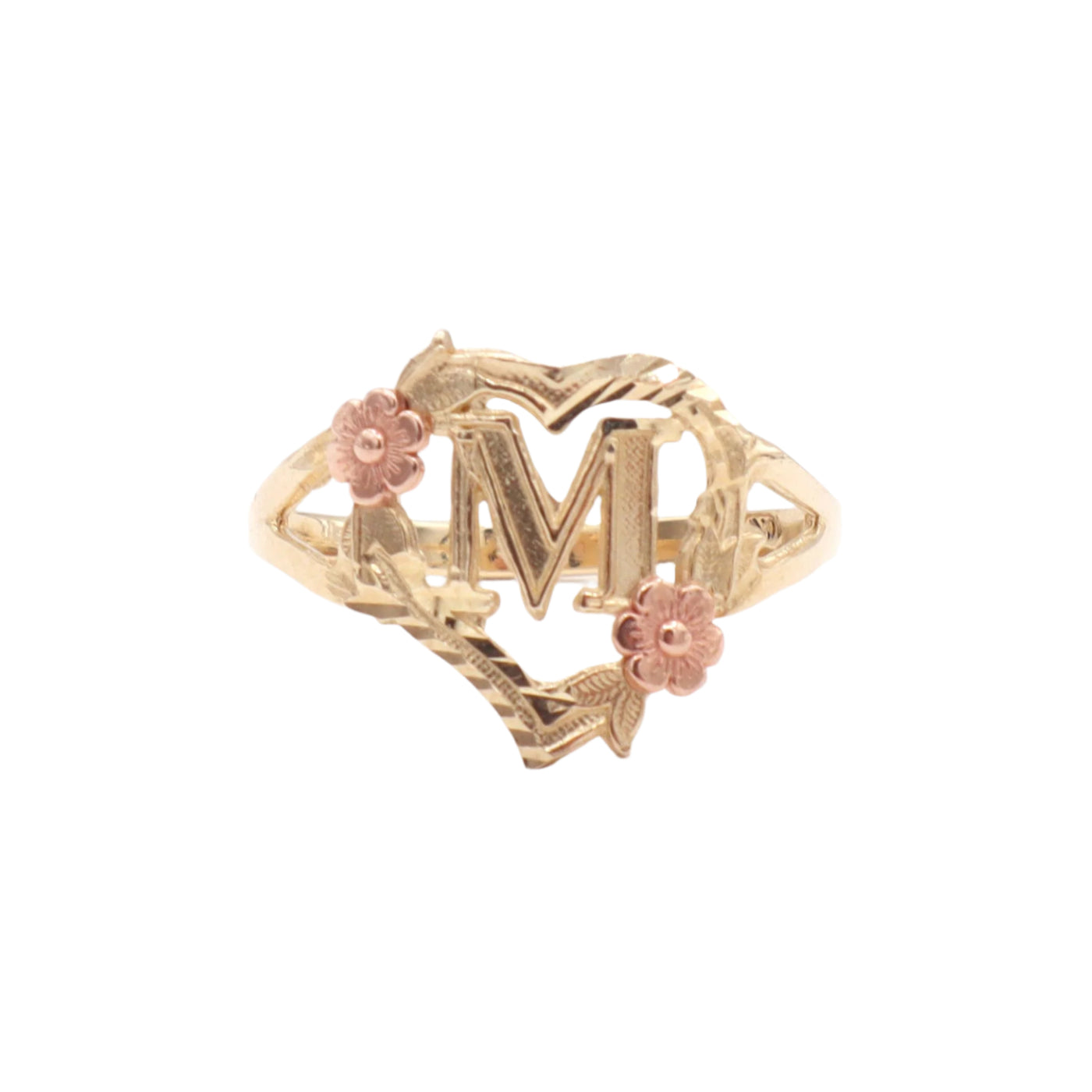10K Solid Yellow Gold Rose Initial Ring
