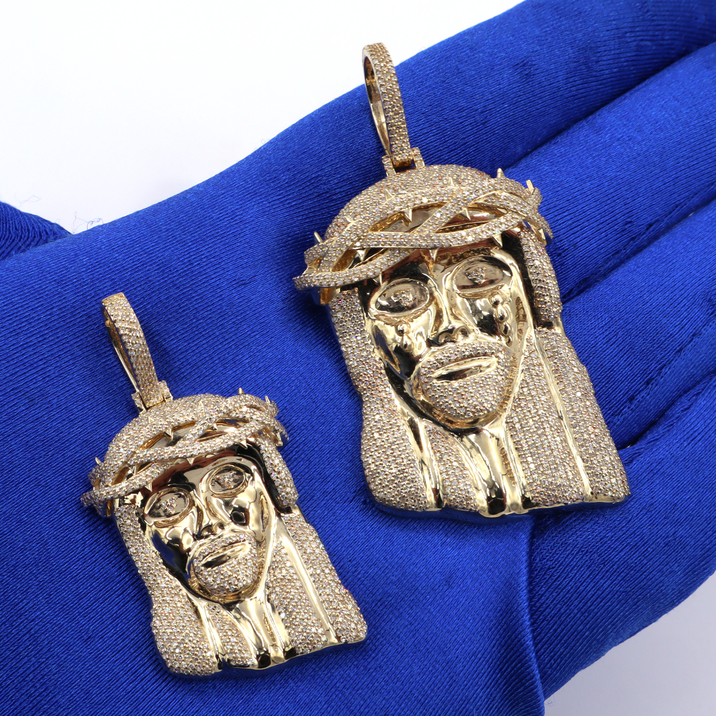 10K Yellow Gold Weeping King — Iced Out Jesus Pendant, Natural Diamonds