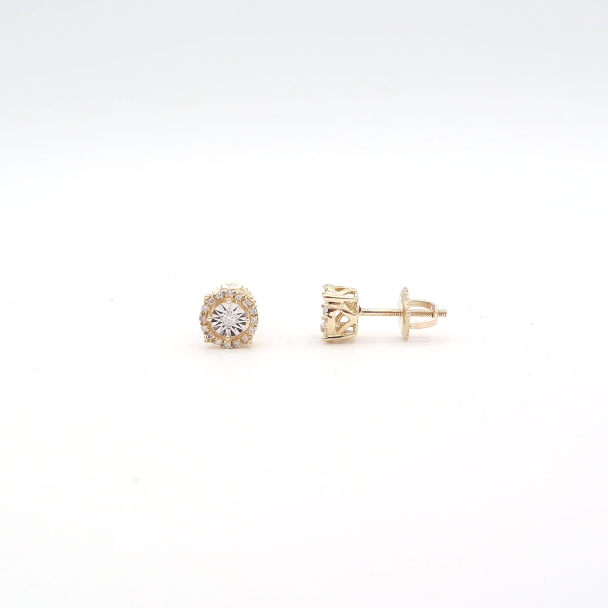 10K Solid Yellow Gold Illusion & Pave Diamond Earrings