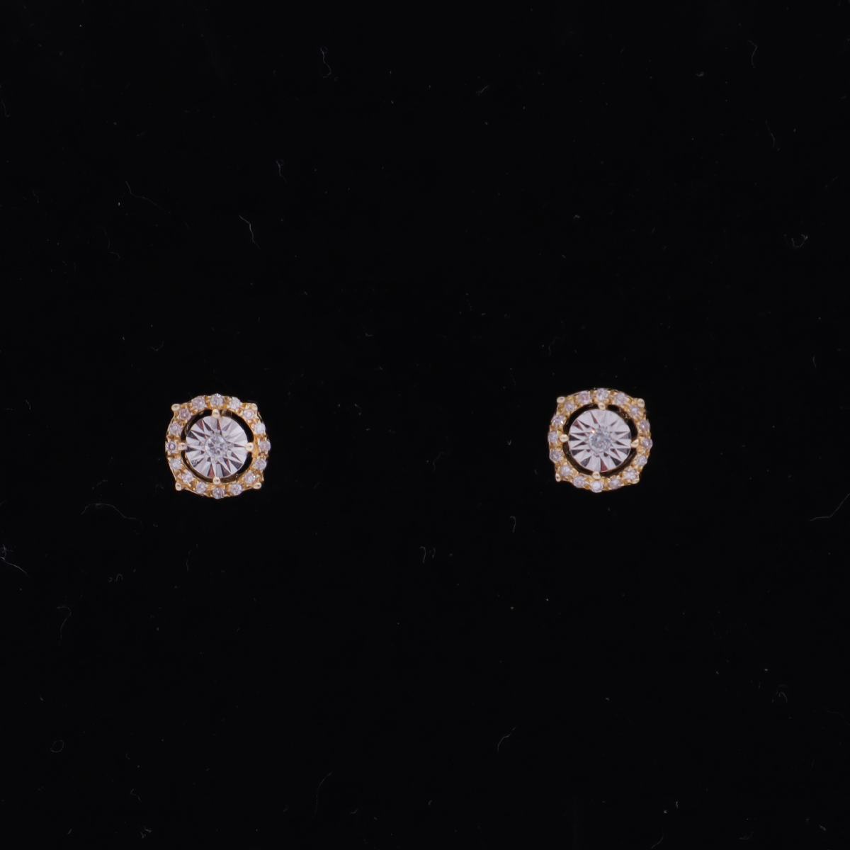 10K Solid Yellow Gold Illusion & Pave Diamond Earrings