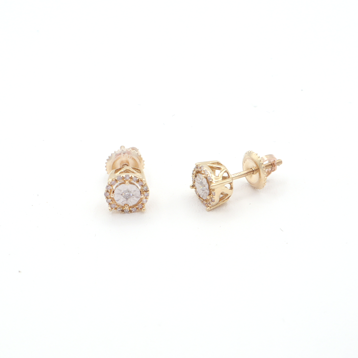 Illusion and Pavé Diamond Earrings 10K Yellow Gold - STF DIAMONDS