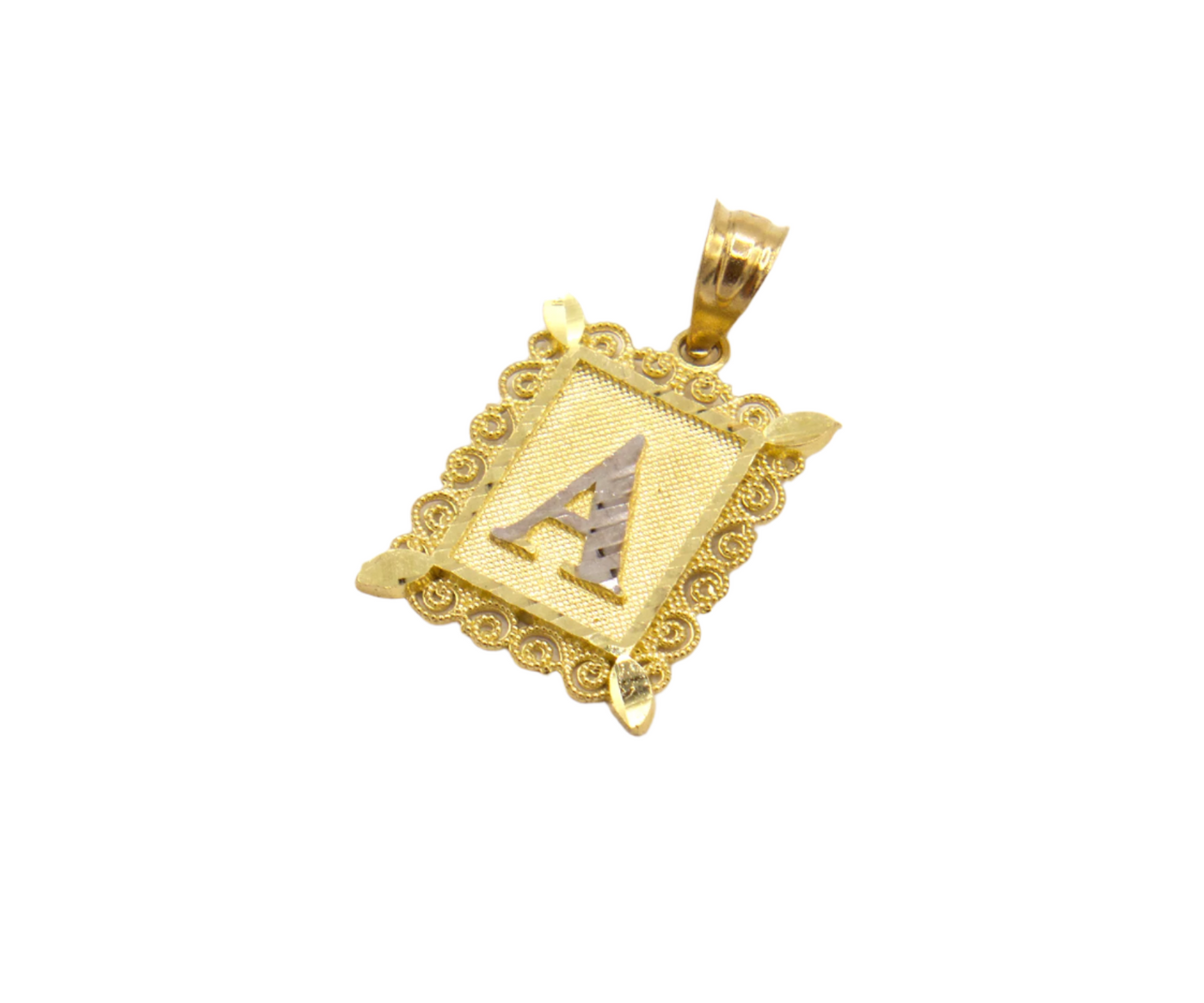 10K Solid Yellow Gold Diamond-Cut European Frame Initial Charm (A-Z)