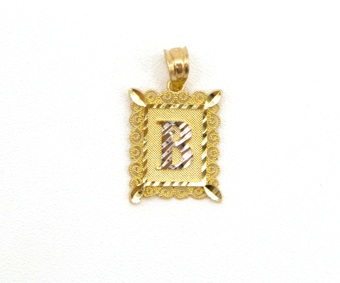 10K Solid Yellow Gold Diamond-Cut European Frame Initial Charm (A-Z)