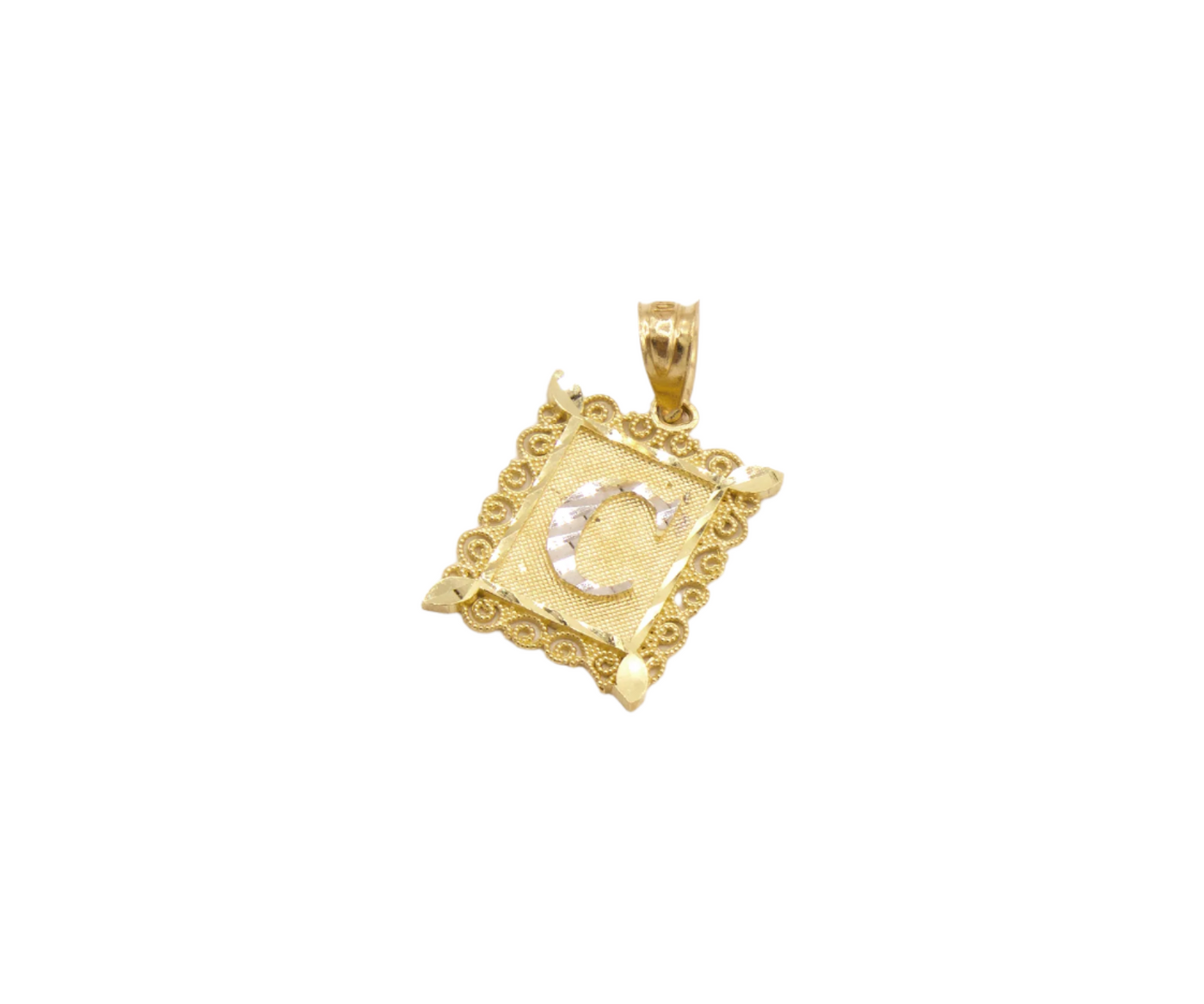 10K Solid Yellow Gold Diamond-Cut European Frame Initial Charm (A-Z)