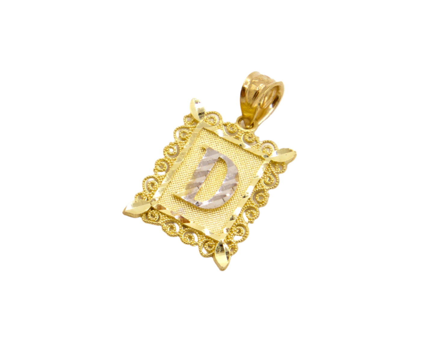 10K Solid Yellow Gold Diamond-Cut European Frame Initial Charm (A-Z)