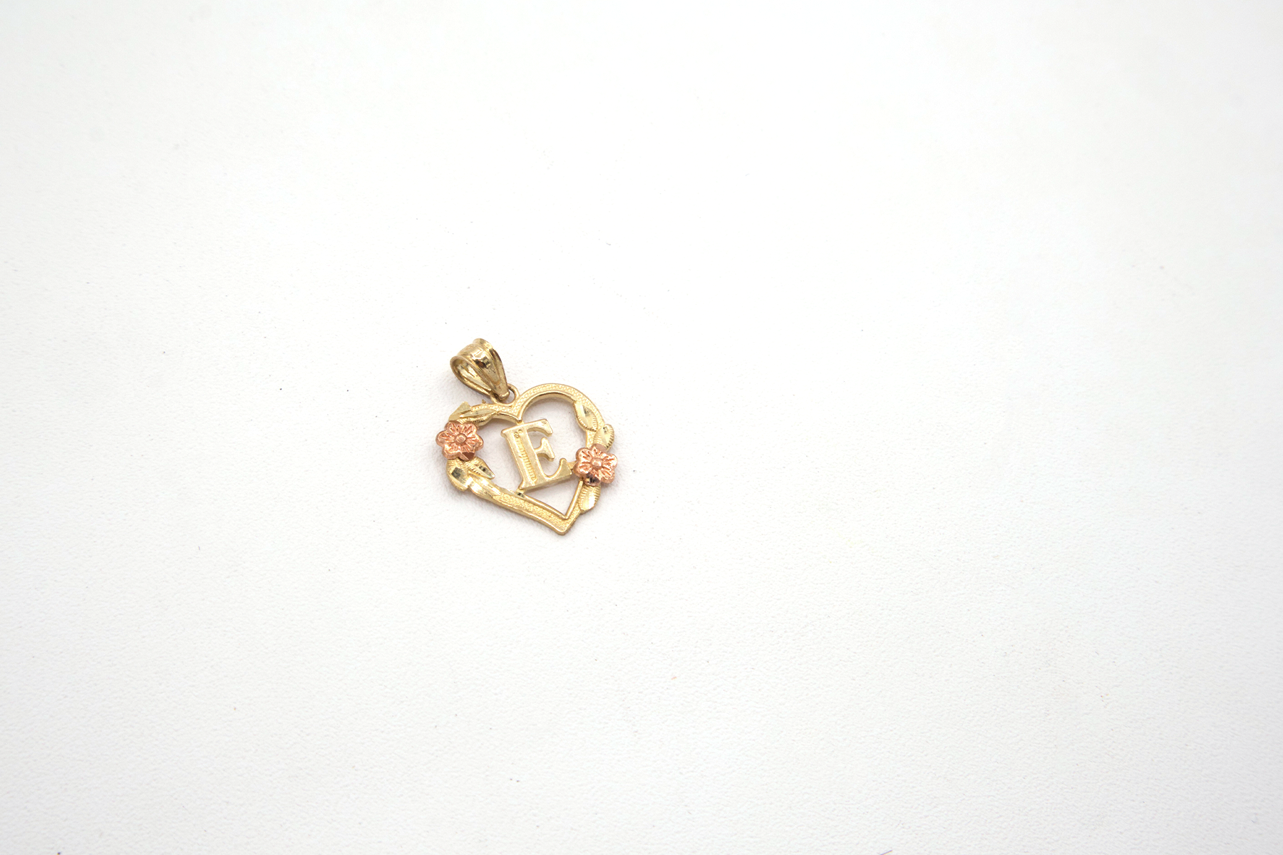 Initial Letters with Rose Gold Flower on heart shape Charm 10K Pure Yellow Gold - STF DIAMONDS