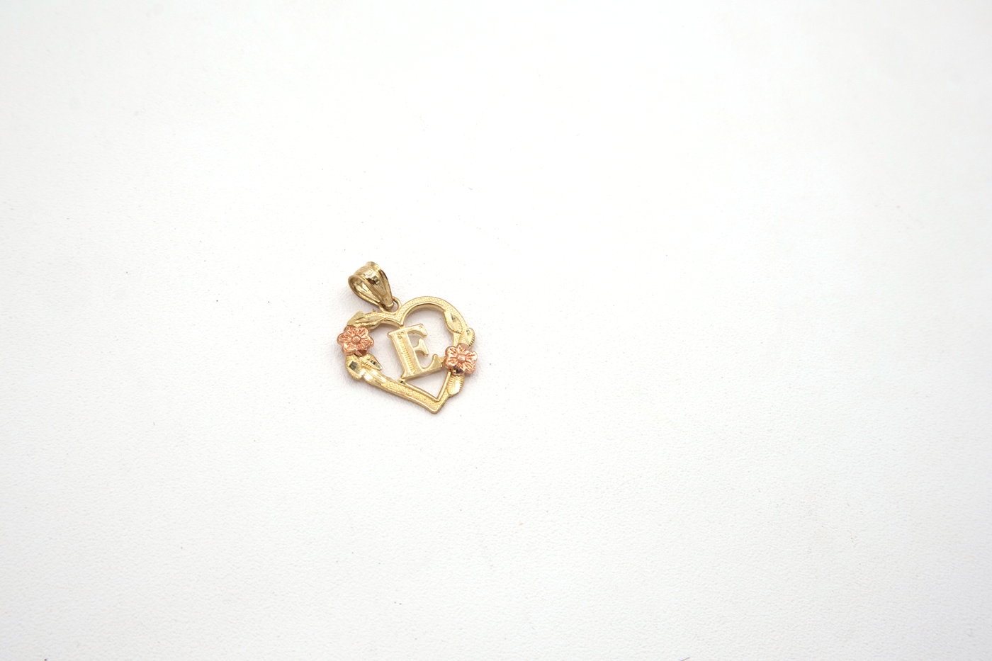 10K Solid Rose Gold Heart Initial Charm with Rose Gold Flower