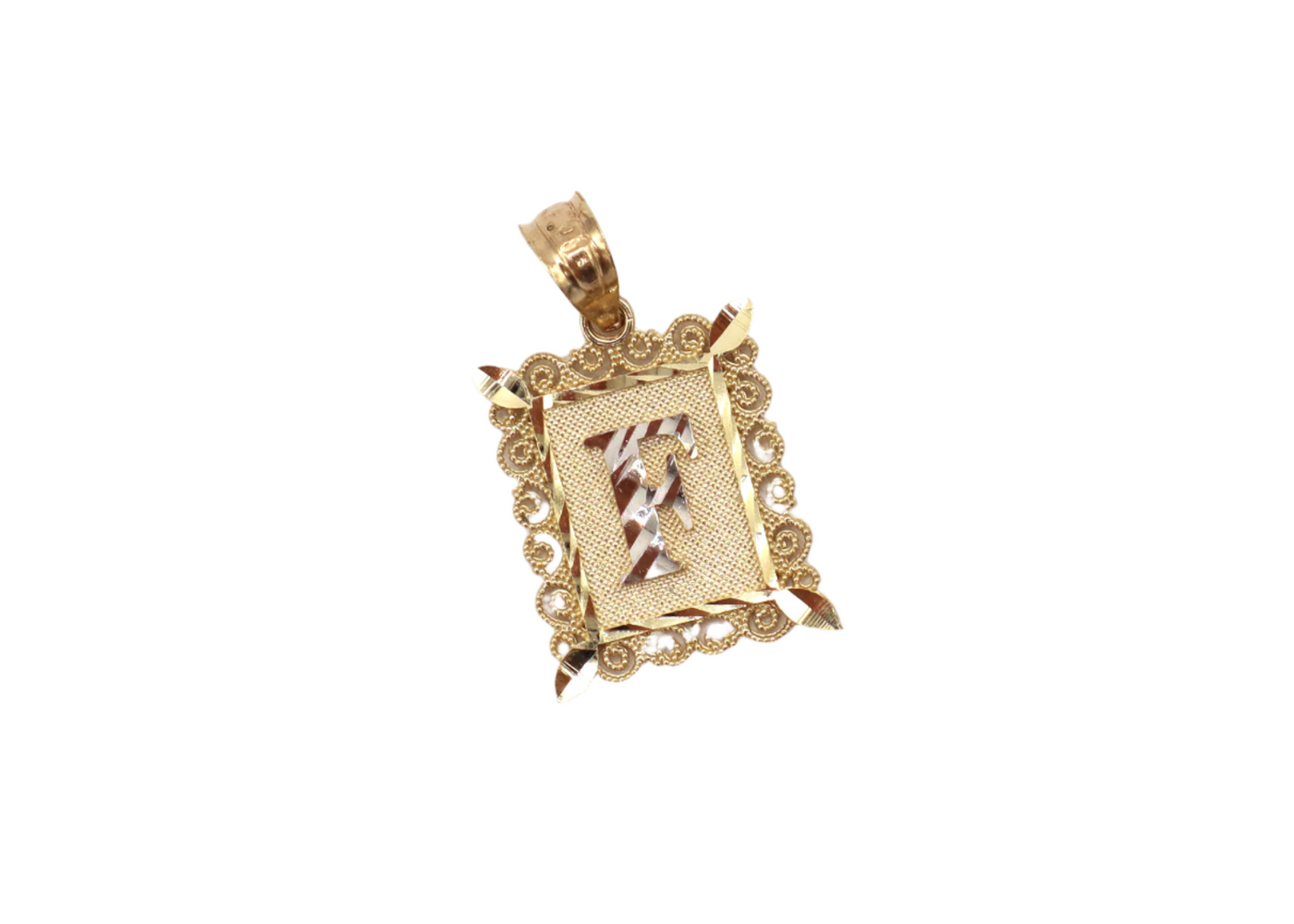 10K Solid Yellow Gold Diamond-Cut European Frame Initial Charm (A-Z)