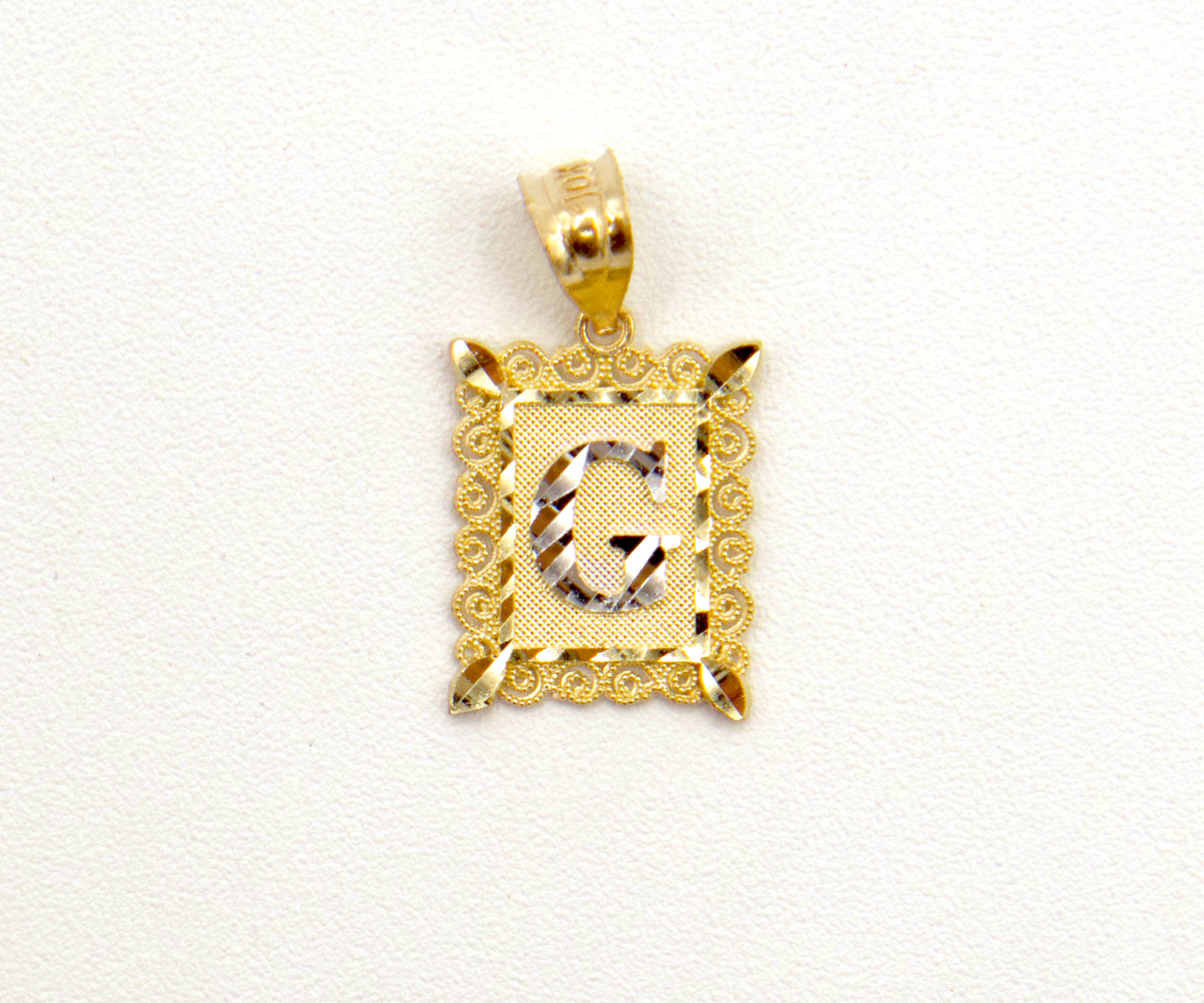 10K Solid Yellow Gold Diamond-Cut European Frame Initial Charm (A-Z)