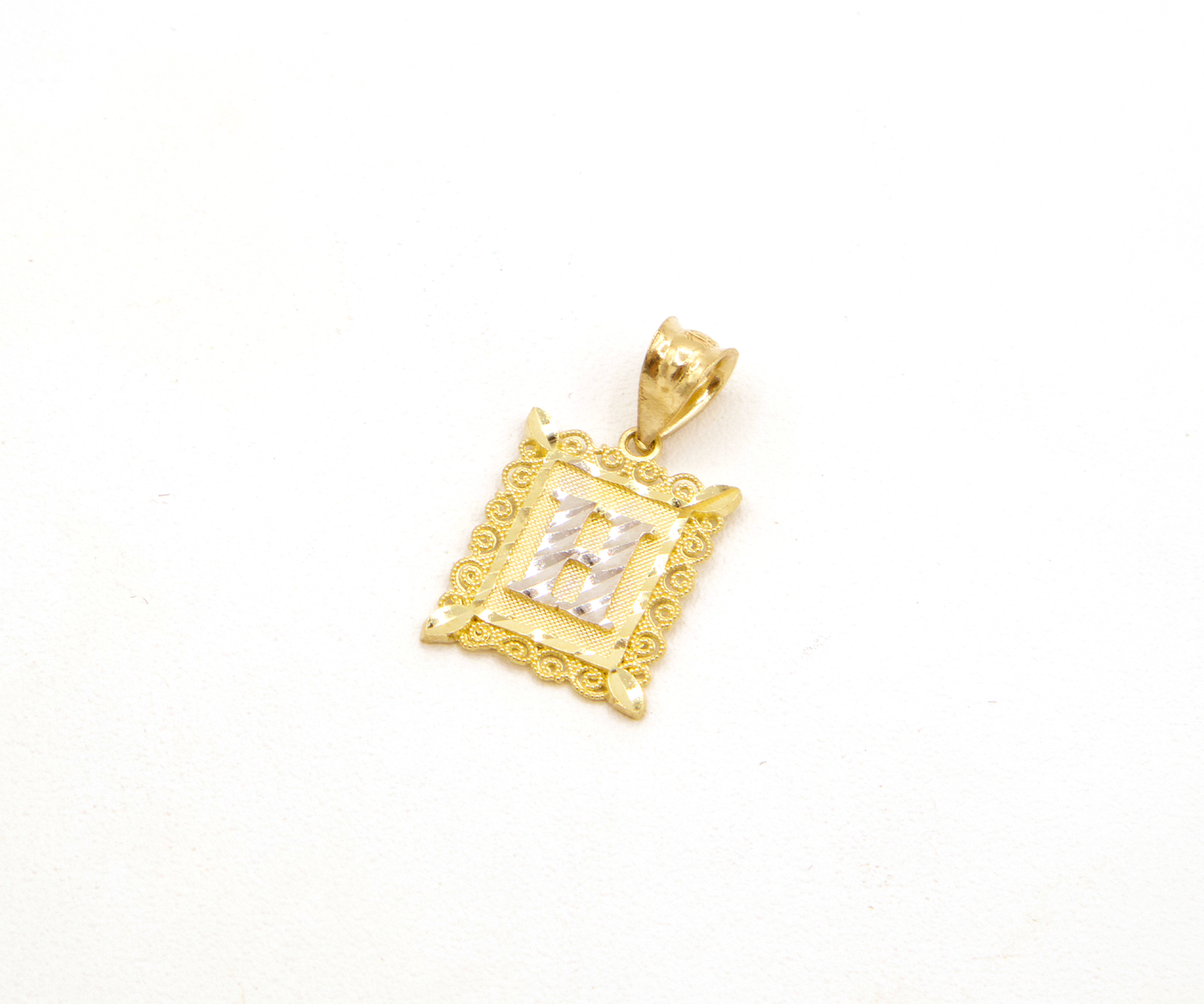 10K Solid Yellow Gold Diamond-Cut European Frame Initial Charm (A-Z)