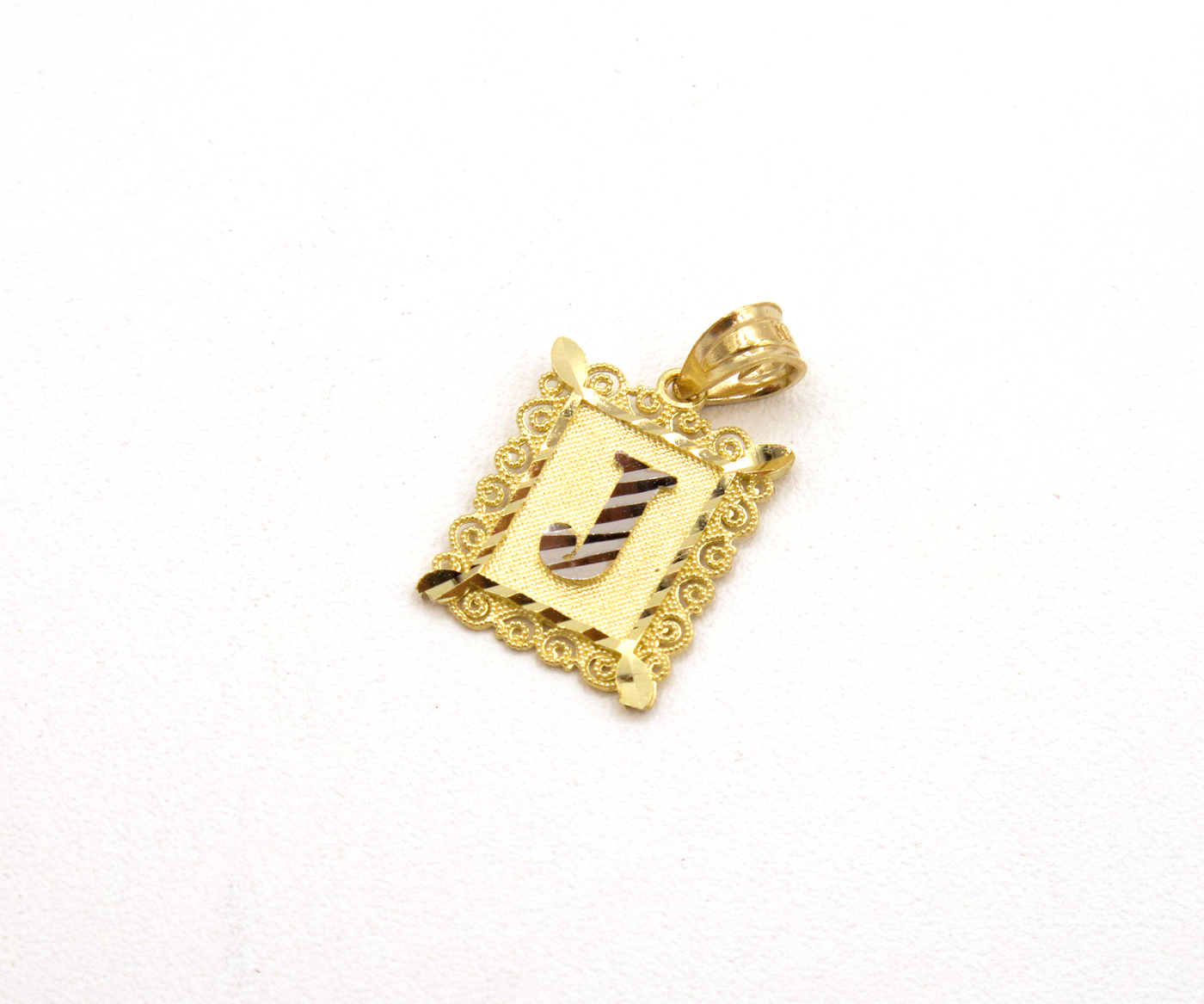 10K Solid Yellow Gold Diamond-Cut European Frame Initial Charm (A-Z)