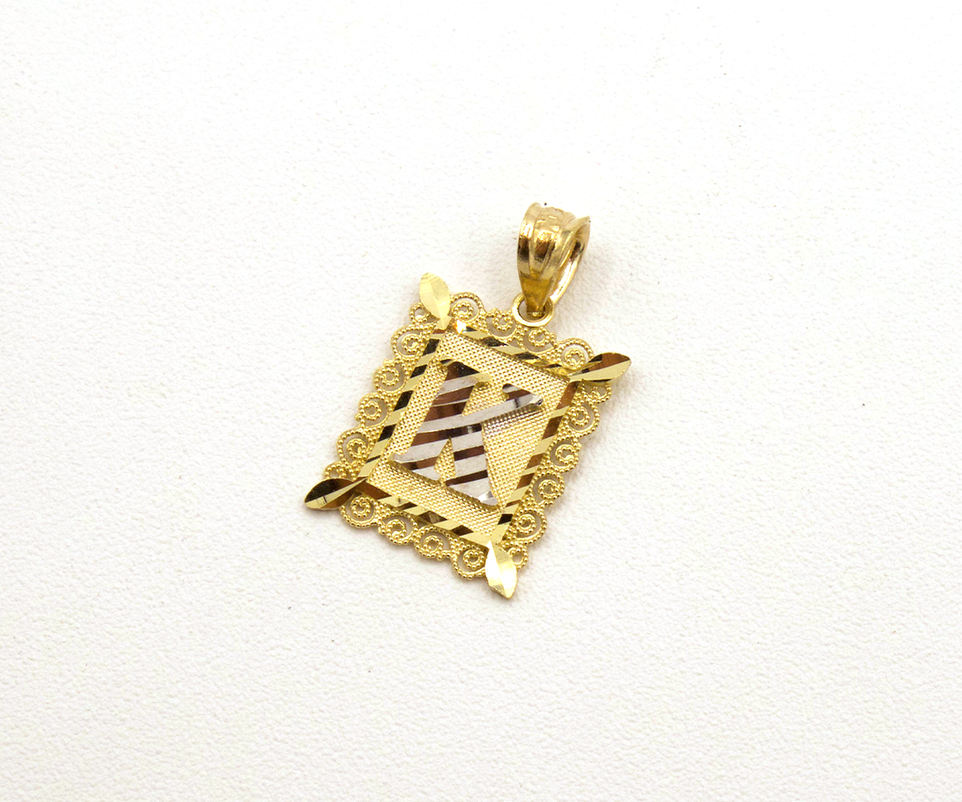 10K Solid Yellow Gold Diamond-Cut European Frame Initial Charm (A-Z)