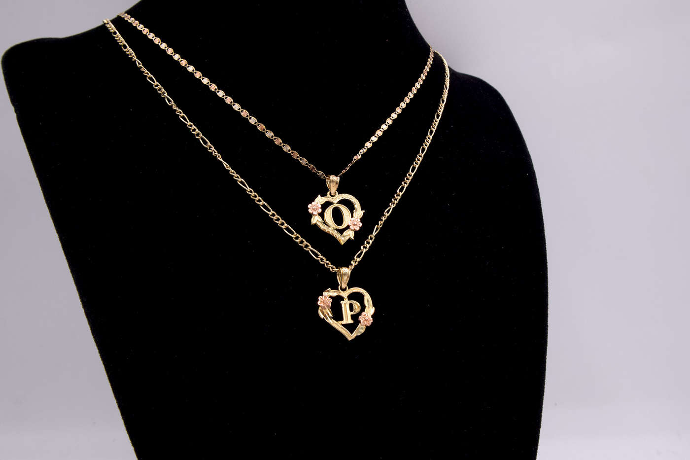 10K Solid Rose Gold Heart Initial Charm with Rose Gold Flower